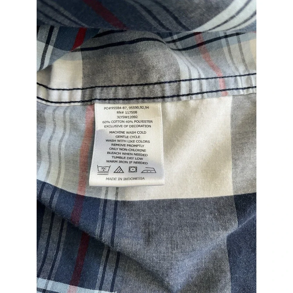 Levi's Men's  Polo Shirt XL  Plaid Blue White Short Sleeve Button-down Cotton